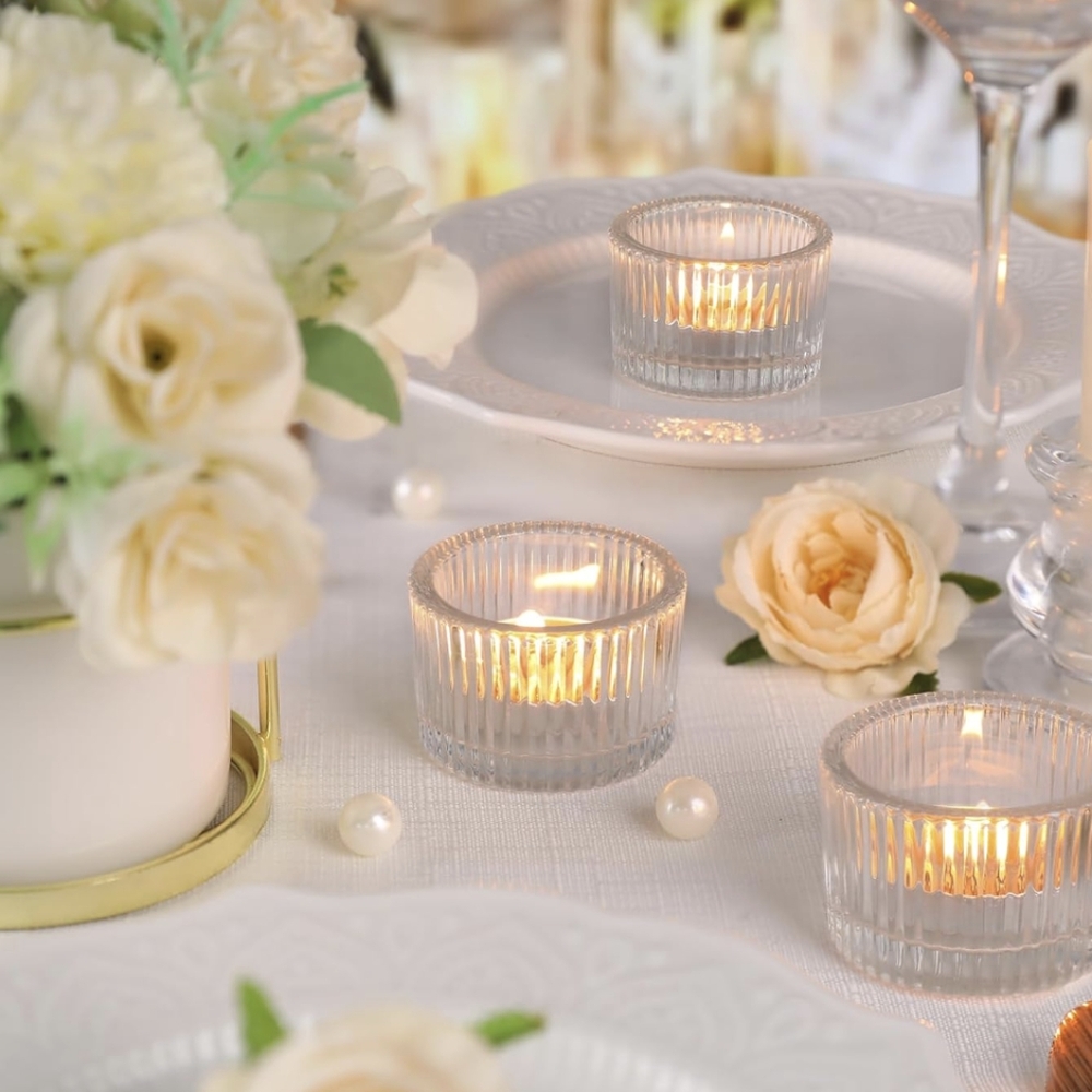 Tealight Candle Holder Set of 12, Clear Small Votive Candle Holders for Table Ce